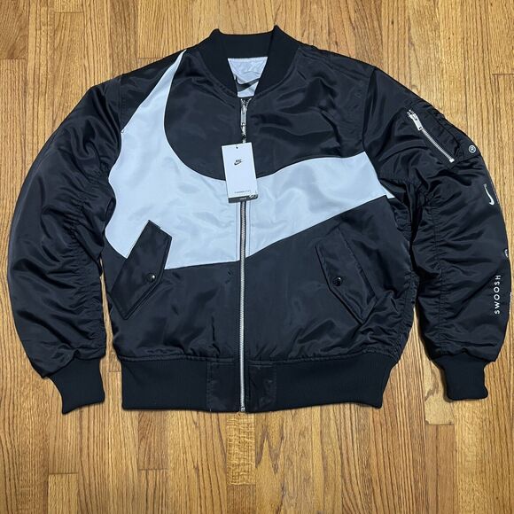 MEN'S NIKE SPORTSWEAR SWOOSH THERMA-FIT BOMBER BLACK JACKET DD6055-010 SIZE S